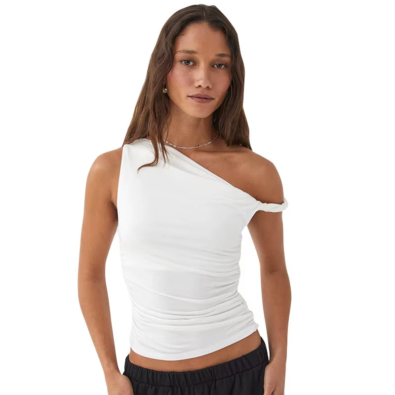 Women's Solid Color Off-Shoulder Sleeveless Ruched Crop Top