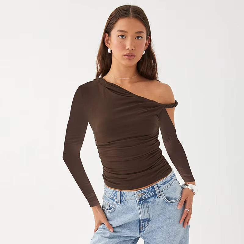 Women's Solid Color Off-Shoulder Sleeveless Ruched Crop Top