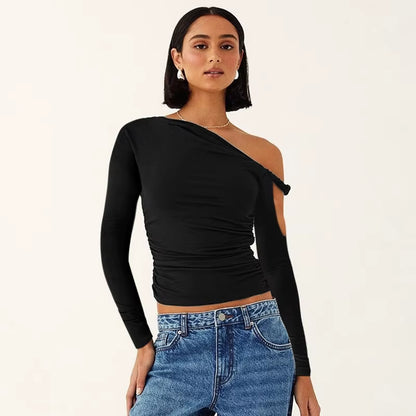 Women's Solid Color Off-Shoulder Sleeveless Ruched Crop Top