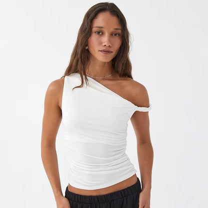 Women's Solid Color Off-Shoulder Sleeveless Ruched Crop Top