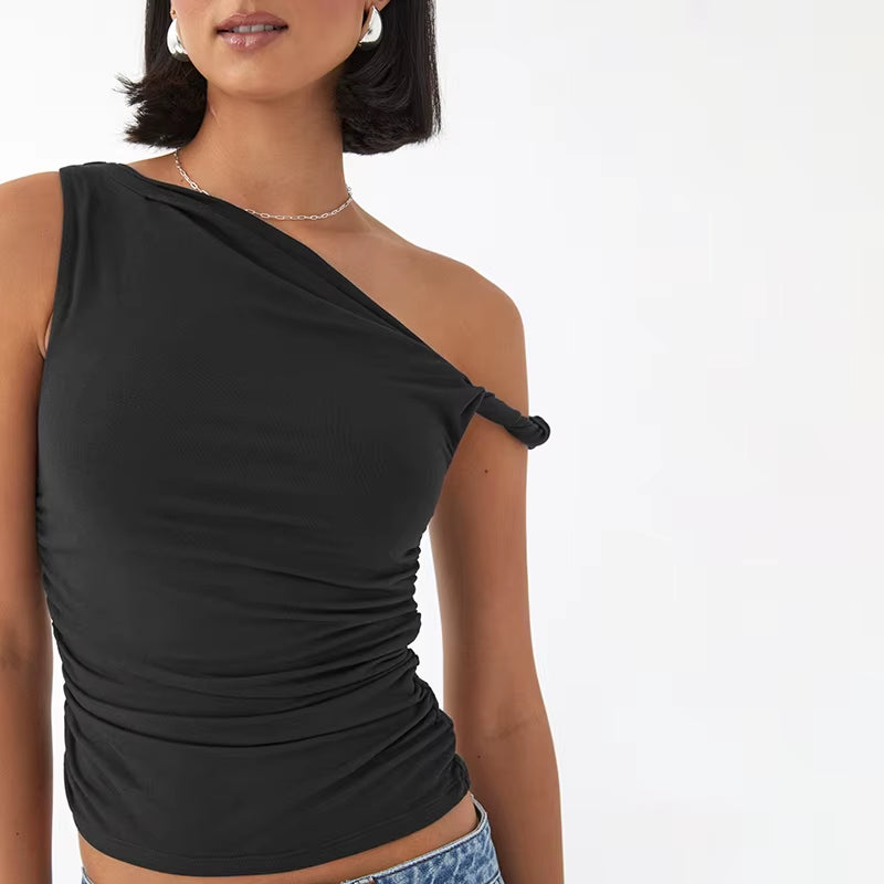 Women's Solid Color Off-Shoulder Sleeveless Ruched Crop Top